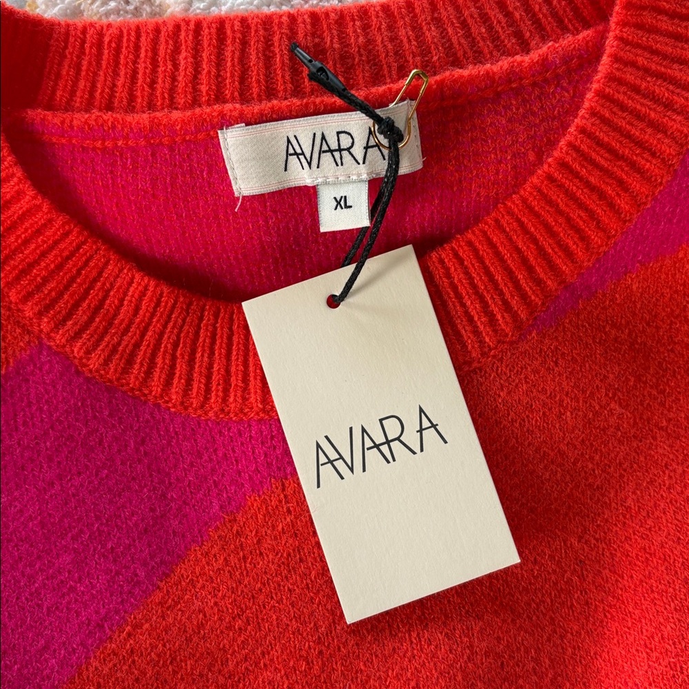 AVARA Women's Red and Pink Striped Penelope Sweater XL NWT - Picture 2 of 9